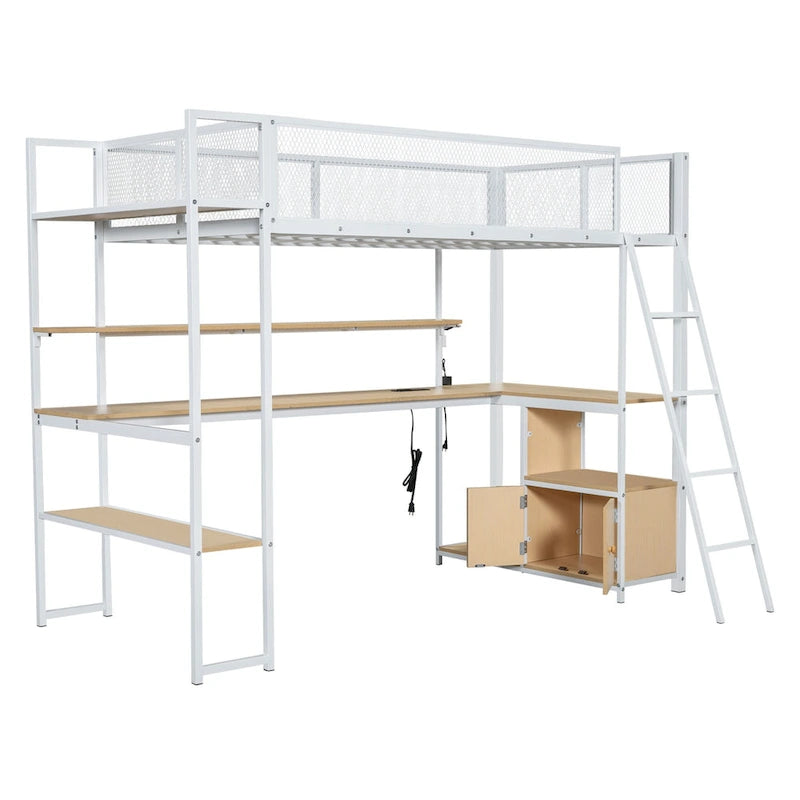 Twin Metal Loft Bed with LED Desk & Storage