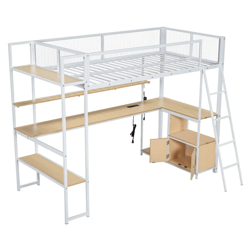 Twin Metal Loft Bed with LED Desk & Storage
