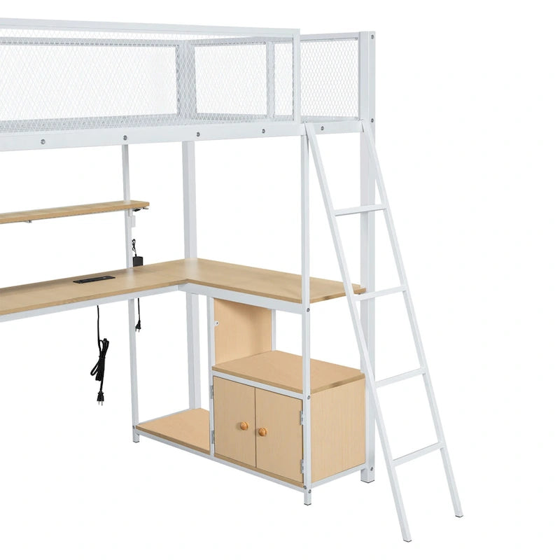 Twin Metal Loft Bed with LED Desk & Storage