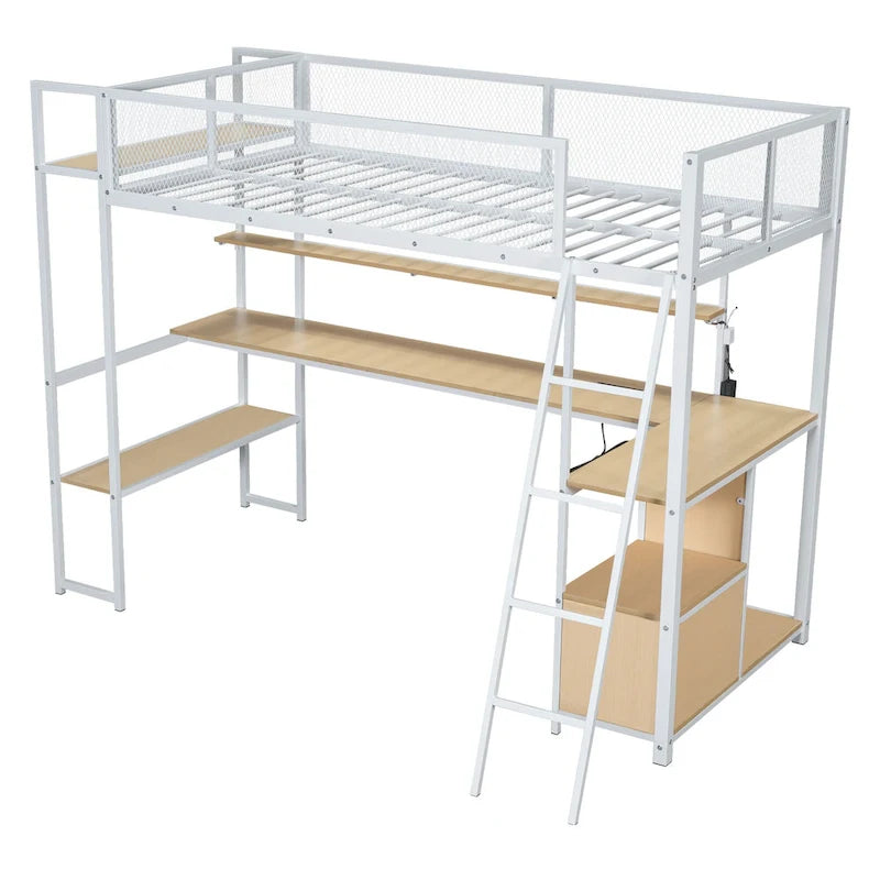 Twin Metal Loft Bed with LED Desk & Storage