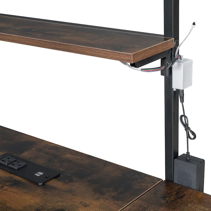 Twin Metal Loft Bed with LED Desk & Storage