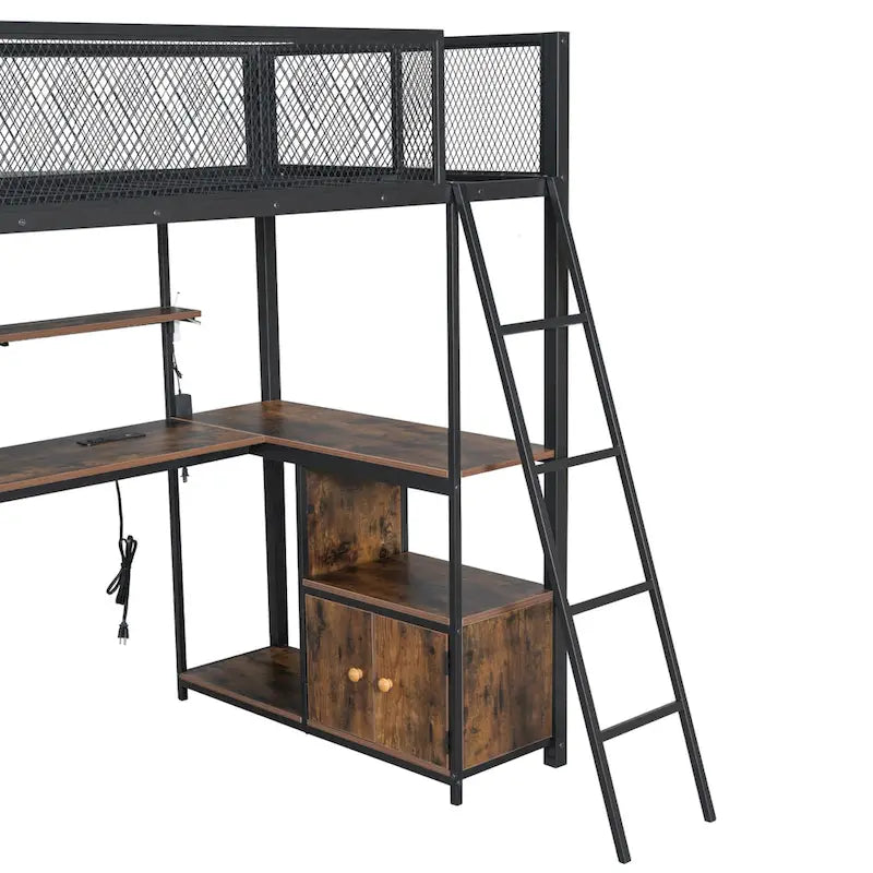 Twin Metal Loft Bed with LED Desk & Storage