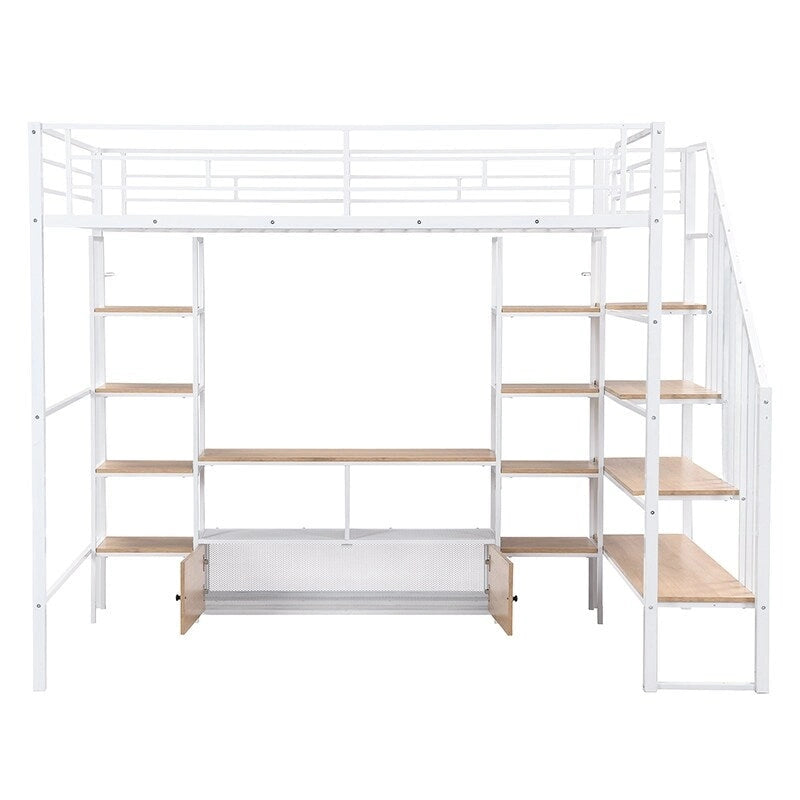 Full Metal Loft Bed with Staircase & Work Table