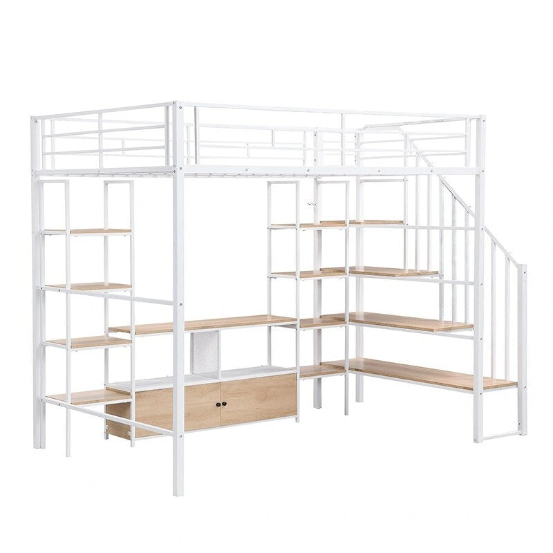 Full Metal Loft Bed with Staircase & Work Table