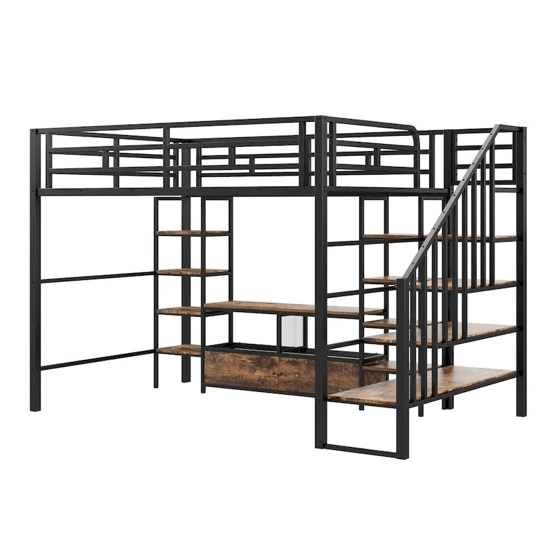 Full Metal Loft Bed with Staircase & Work Table
