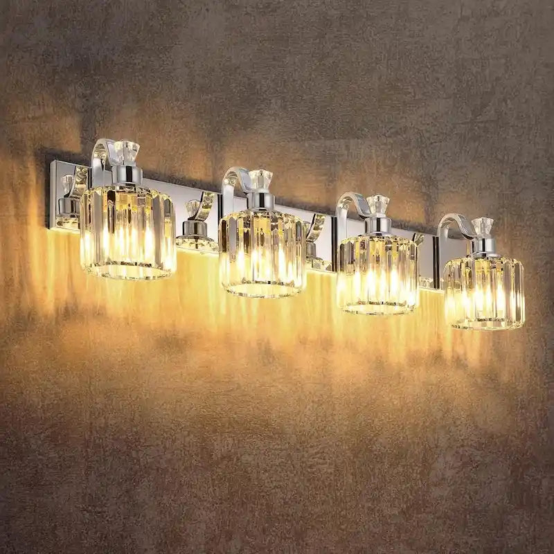 Modern Chrome Led Crystal Vanity Lights Over Mirror 4 Lights