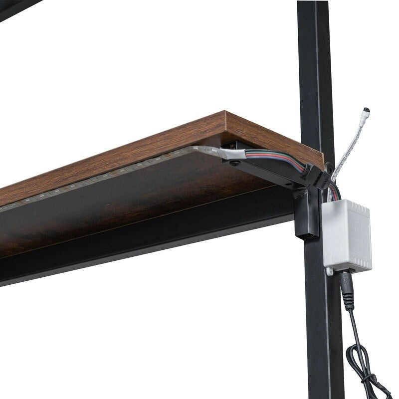 Twin Size Metal Loft Bed with Built-in Work Station, LED and Multiple Storage