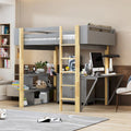Full Size Wood Loft Bed With Built-in Storage Cabinet and Cubes, Foldable desk, White