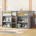 Twin Size Kid Low Loft Bed with Two-Tier Shelves and LED Light