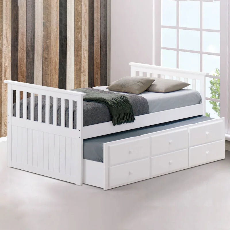 Twin Captain Bed with Trundle and Three Drawers