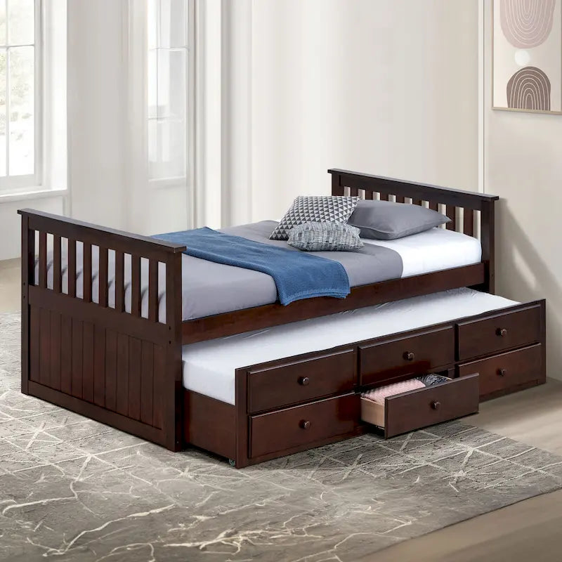 Twin Captain Bed with Trundle and Three Drawers