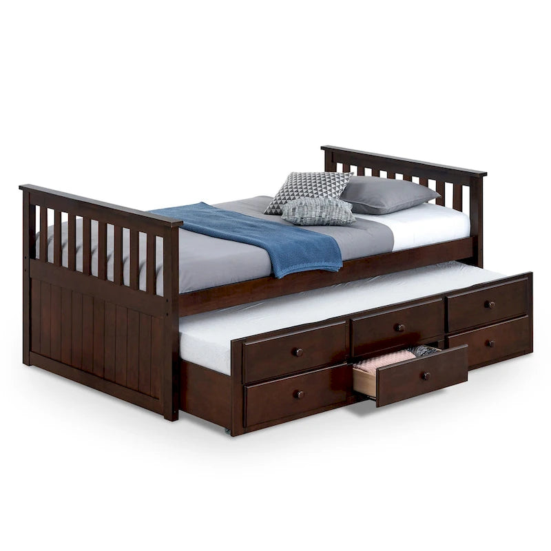 Twin Captain Bed with Trundle and Three Drawers