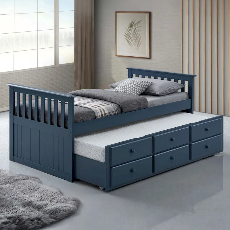 Twin Captain Bed with Trundle and Three Drawers
