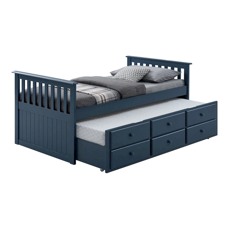 Twin Captain Bed with Trundle and Three Drawers