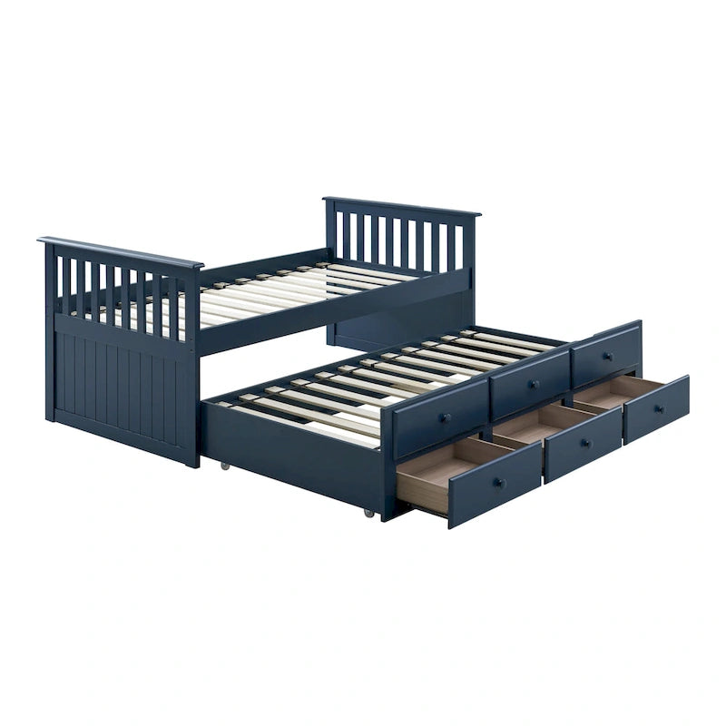 Twin Captain Bed with Trundle and Three Drawers