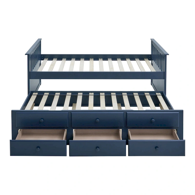 Twin Captain Bed with Trundle and Three Drawers