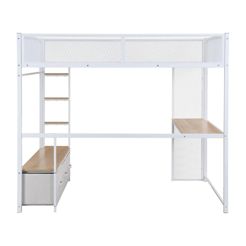 Full Size Metal Gaming Loft Bed with 16-Color LED, Study Desk & 3 Storage Drawers (400lb Capacity)