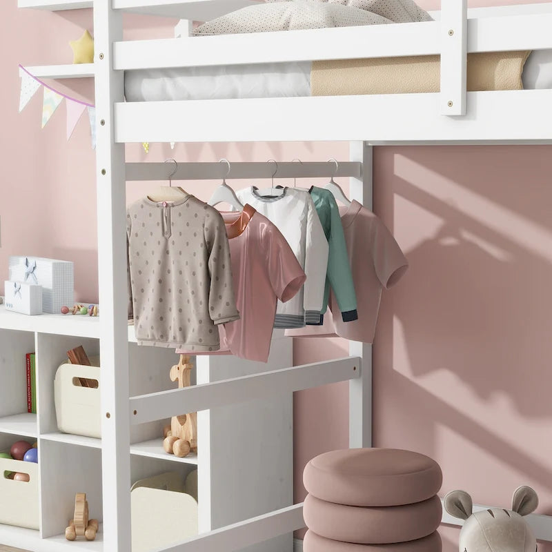 Twin Size Pine Wood High Loft Bed with Ladder