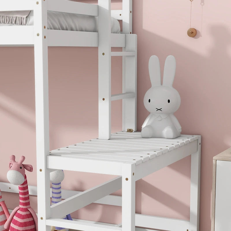 Twin Size Pine Wood High Loft Bed with Ladder