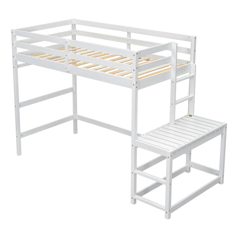 Twin Size Pine Wood High Loft Bed with Ladder