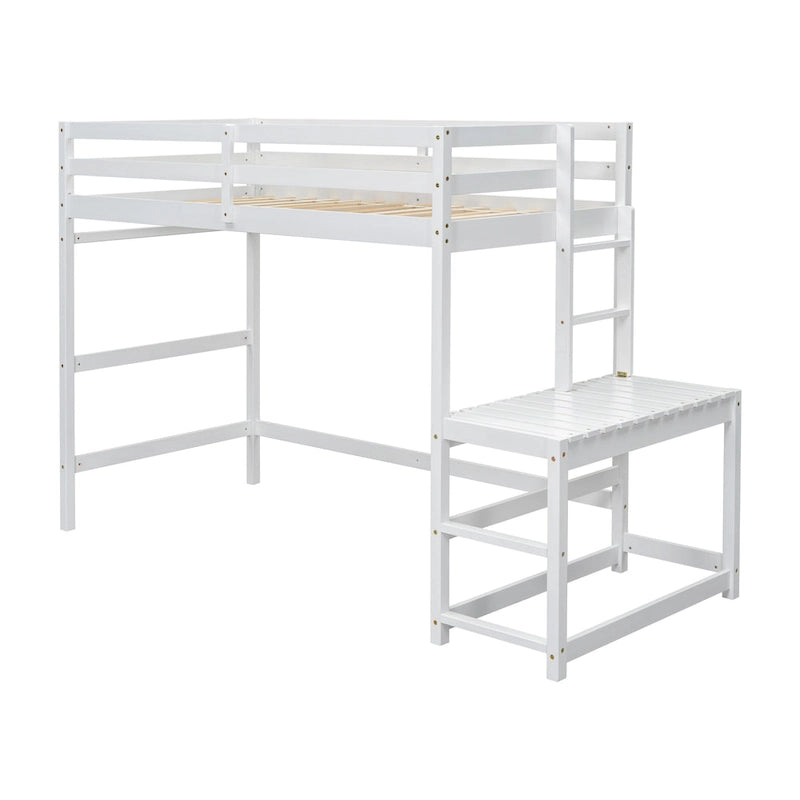 Twin Size Pine Wood High Loft Bed with Ladder