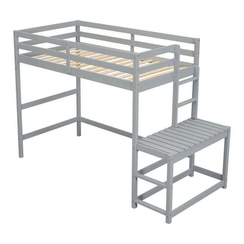 Twin Size Pine Wood High Loft Bed with Ladder