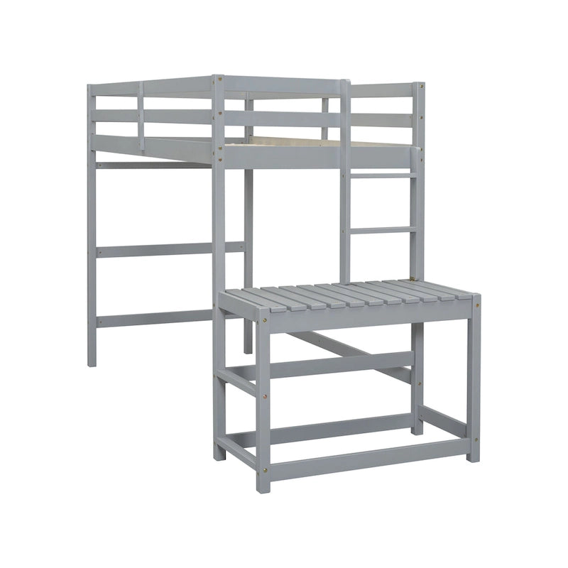 Twin Size Pine Wood High Loft Bed with Ladder