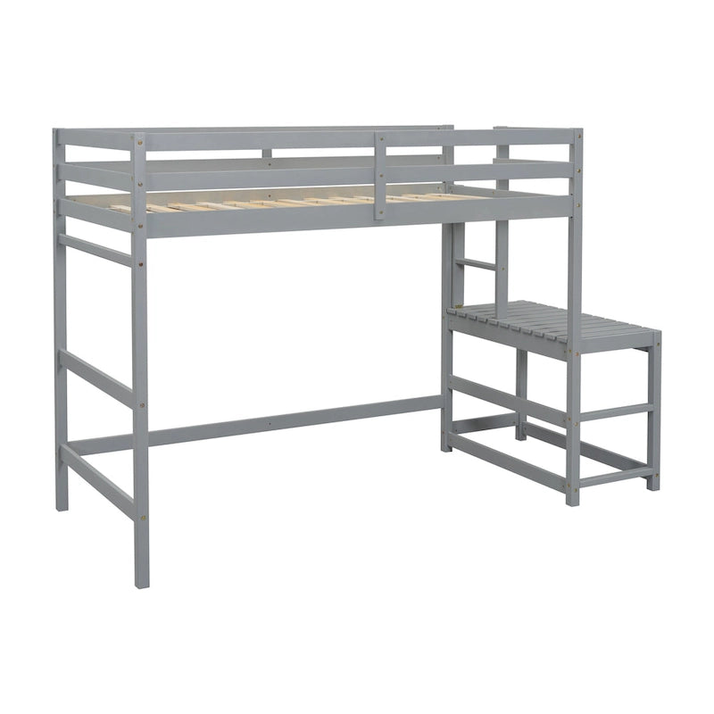 Twin Size Pine Wood High Loft Bed with Ladder
