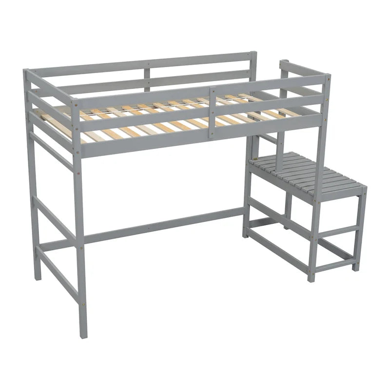 Twin Size Pine Wood High Loft Bed with Ladder