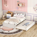 White Walnut Rubberwood Twin Platform Bed with Trundle, Sleek Design, No Box Spring Needed