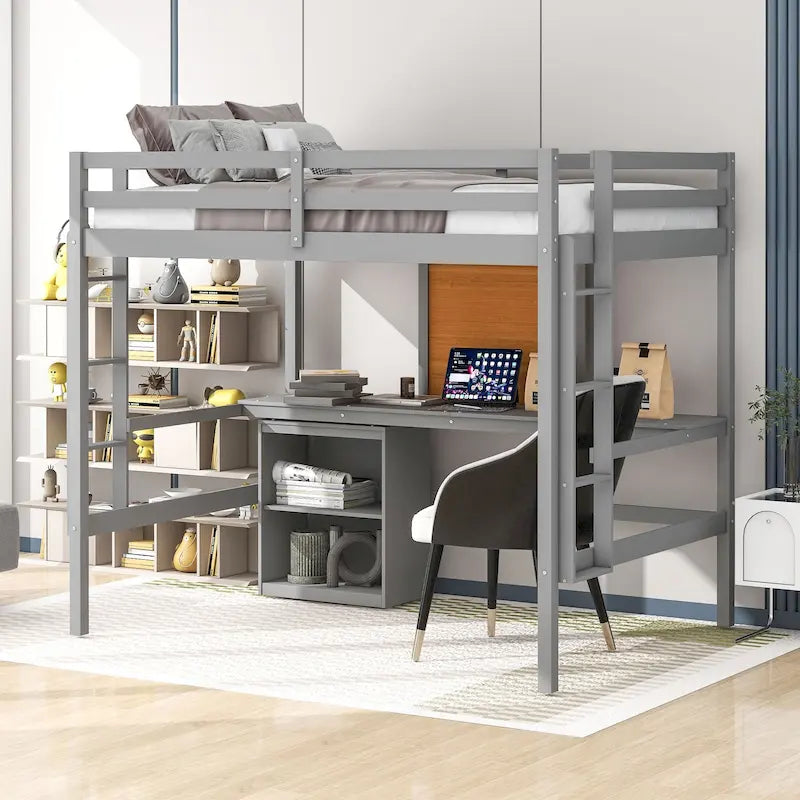 Full Pine Loft Bed with Desk and Writing Board