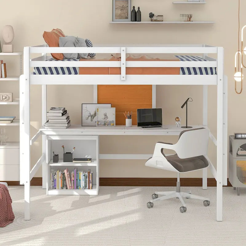 Full Pine Loft Bed with Desk and Writing Board