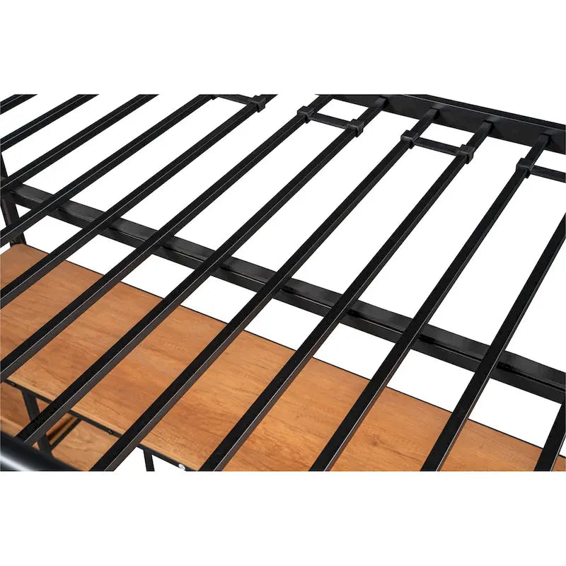 Twin Metal Loft Bed with Table, Shelves, Guardrails, and Ladders