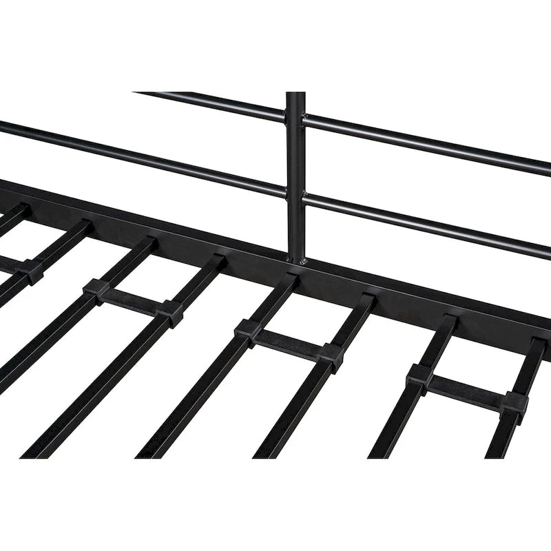 Twin Metal Loft Bed with Table, Shelves, Guardrails, and Ladders