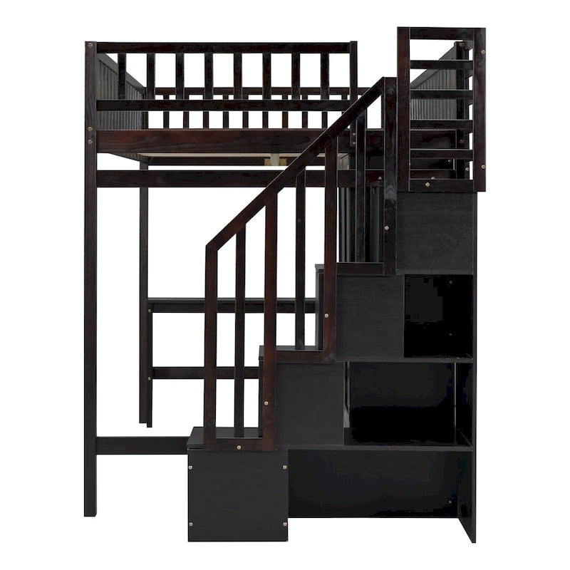 Full Pine Loft Bed with Desk and Storage