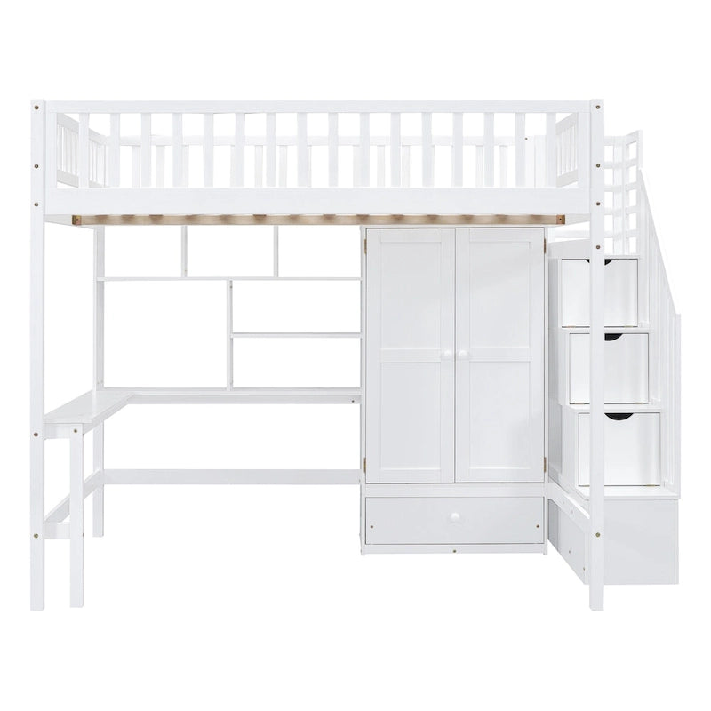Full Pine Loft Bed with Desk and Storage