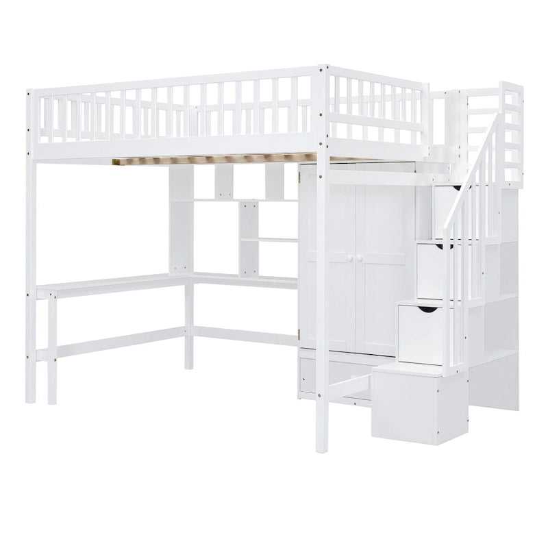 Full Pine Loft Bed with Desk and Storage