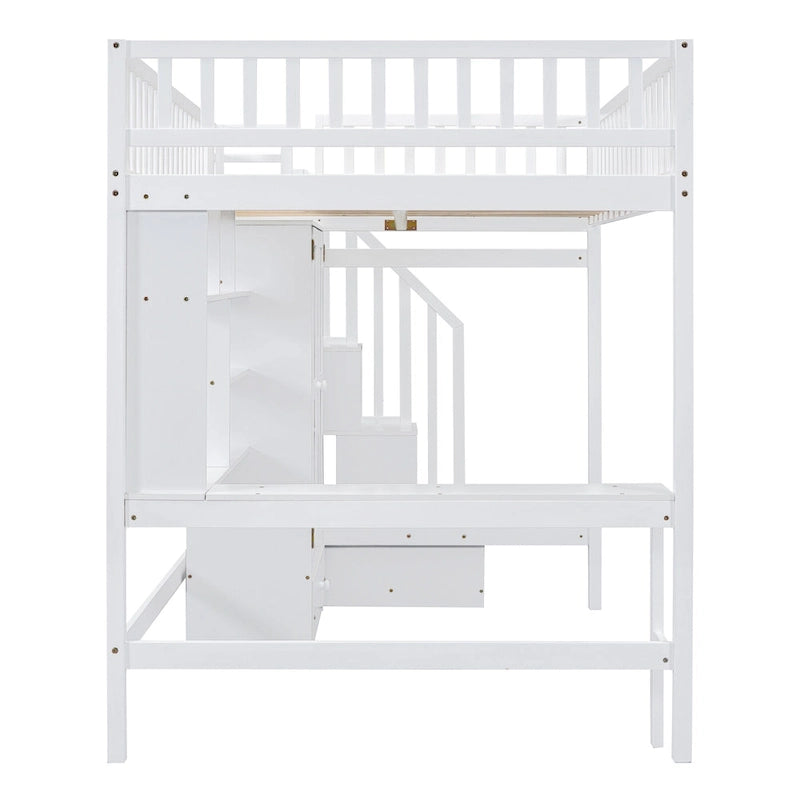Full Pine Loft Bed with Desk and Storage