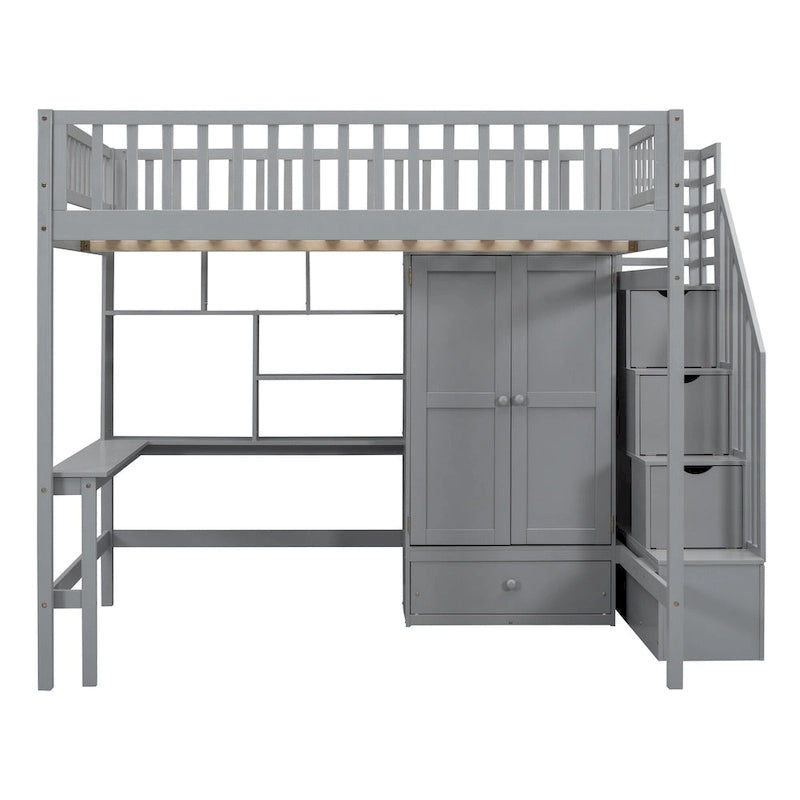 Full Pine Loft Bed with Desk and Storage