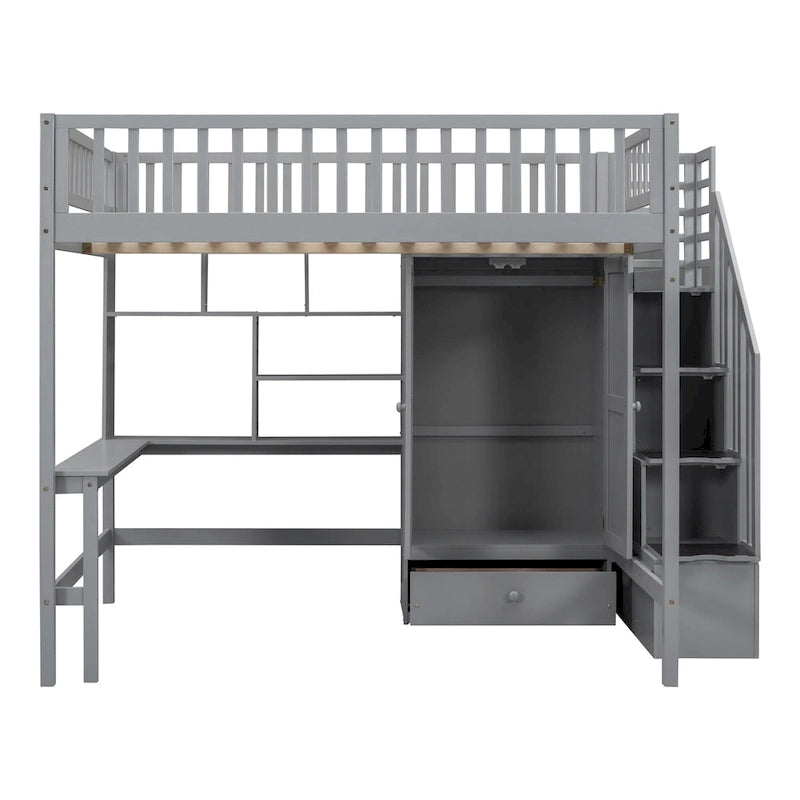 Full Pine Loft Bed with Desk and Storage