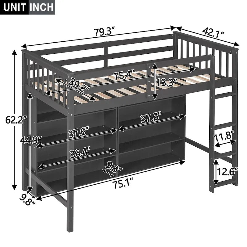 Loft Bed with Storage Shelves