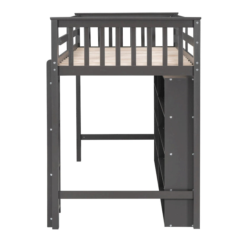 Loft Bed with Storage Shelves