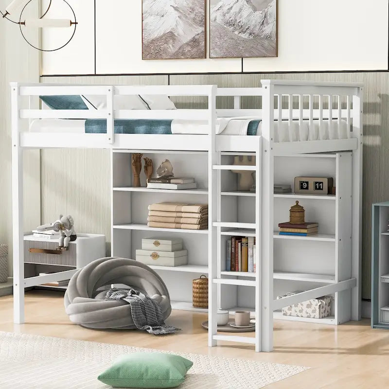 Twin Loft Bed with Storage Shelves