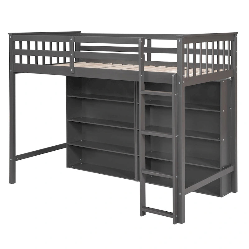 Twin Loft Bed with Storage Shelves