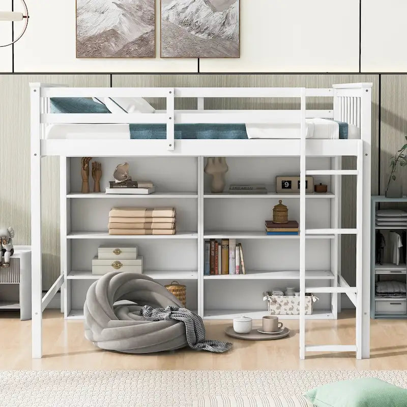 Twin Loft Bed with Storage Shelves