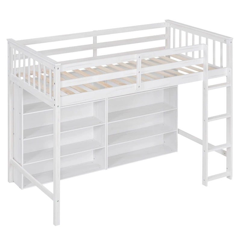 Twin Loft Bed with Storage Shelves