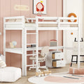 White Twin Wood Loft Bed with Desk, Storage & Guardrails
