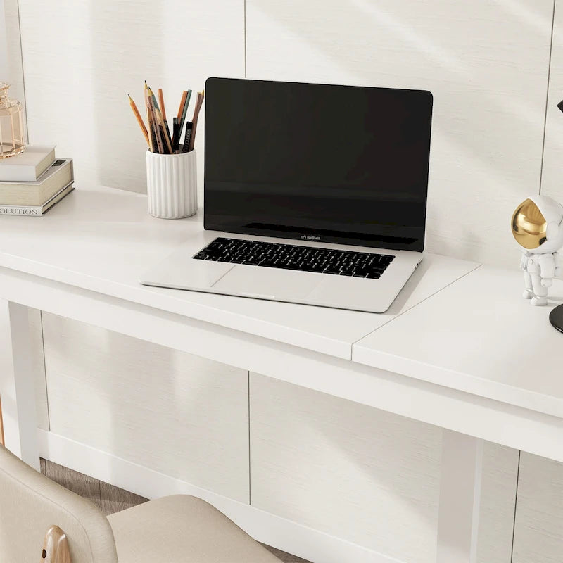 White Twin Wood Loft Bed with Desk, Storage & Guardrails