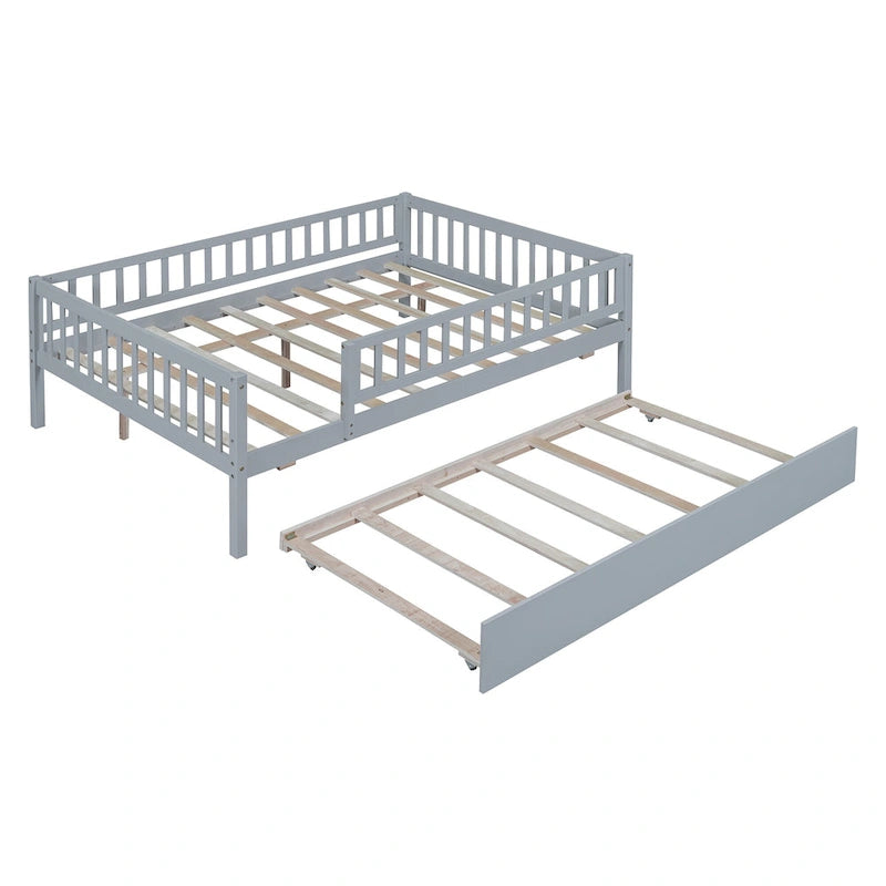 Full Size Wood Daybed With Trundle and Fence