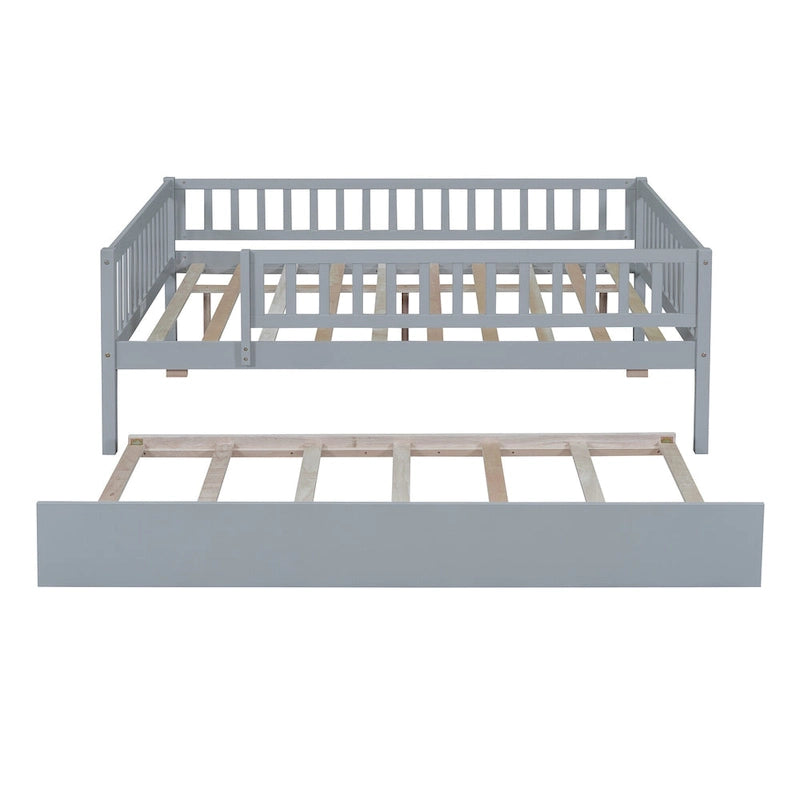 Full Size Wood Daybed With Trundle and Fence